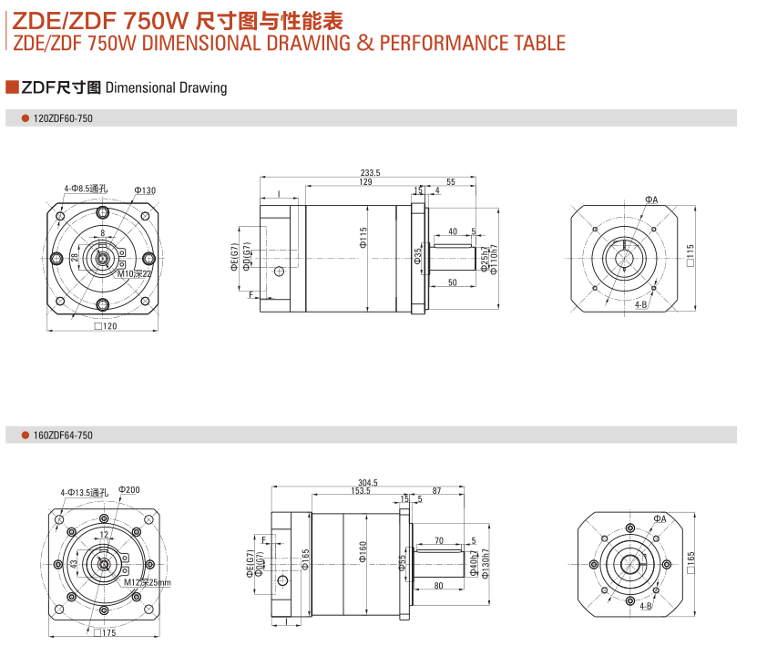 ZDE(F)系列減速機750W尺寸